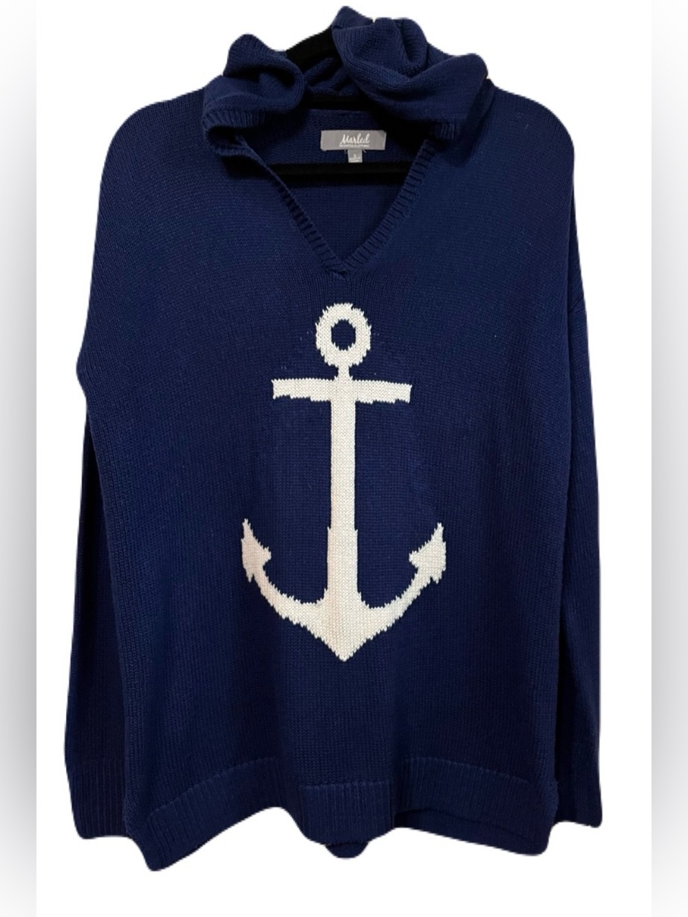 Marked brand anchor sweater hoodie navy and white GUC size small
